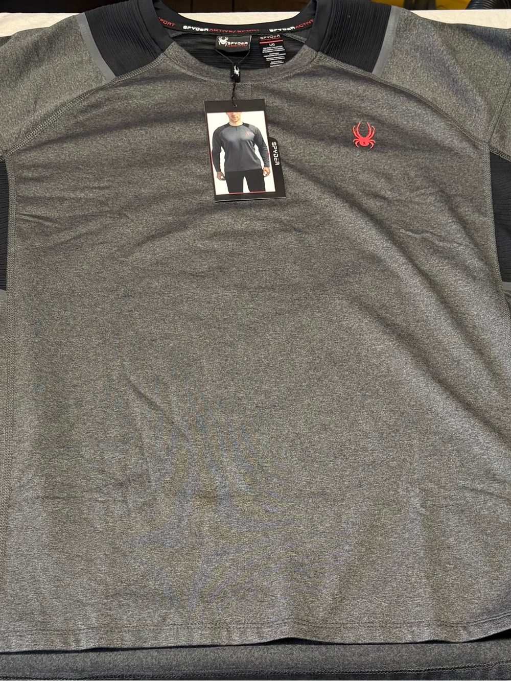 Spyder Men’s Gray Long-Sleeve Performance Tee with Red Logo